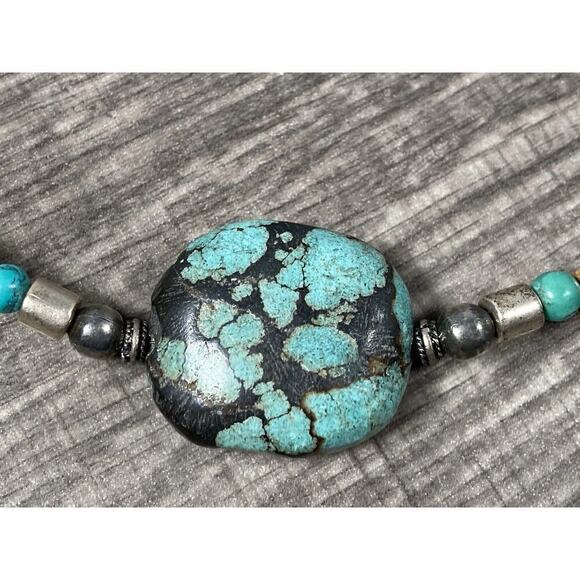 Vintage Tibetan Turquoise & Coconut Shell Collar Necklace Silver Clasp 15.5” - Picture 6 of 11